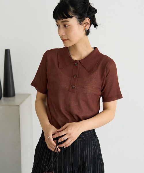 ポロシャツ ポロ マルチボーダー シアーポロニット/サマーニット レディース FREAK'S STORE ポロシャツ ポロ マルチボーダー シアーポロ