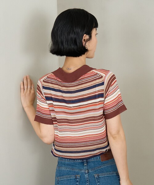 ポロシャツ ポロ マルチボーダー シアーポロニット/サマーニット レディース FREAK'S STORE ポロシャツ ポロ マルチボーダー シアーポロ