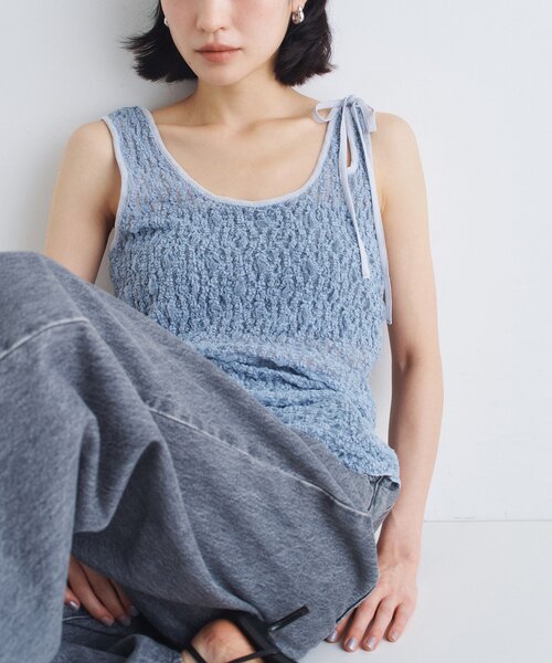 タンクトップ ノースリーブ asymmetry ribbon lace cami レディース