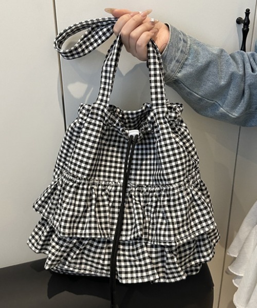 トートバッグ チェック柄フリルトートバッグ レディース : ZOZOTOWN