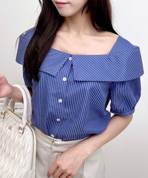 INGNI（イング） ブラウス シャツ ストライプオフショル風ブラウス
