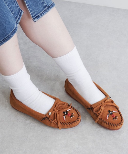 デッキシューズ モカシン MINNETONKA ミネトンカ / ビーズ刺繍 スエードモカシン THUNDERBIRD ANIMIKI サンダーバード