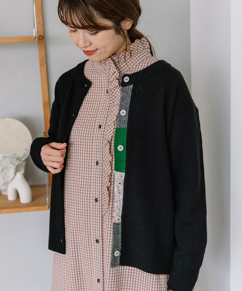 POU DOU DOU（プードゥドゥ） カーディガン 下前立て配色クルーネック