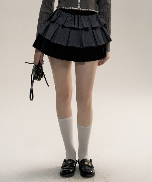 Sunsetpark スカート SunsetPark スカート ピンストライプ ティアードプリーツスカート