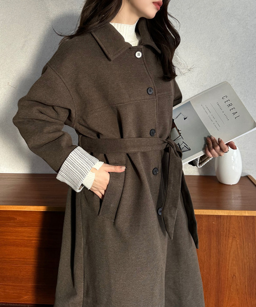コート チェスターコート 「Eclat one」袖口バイカラー フェイクウール ロングコート レディース_16