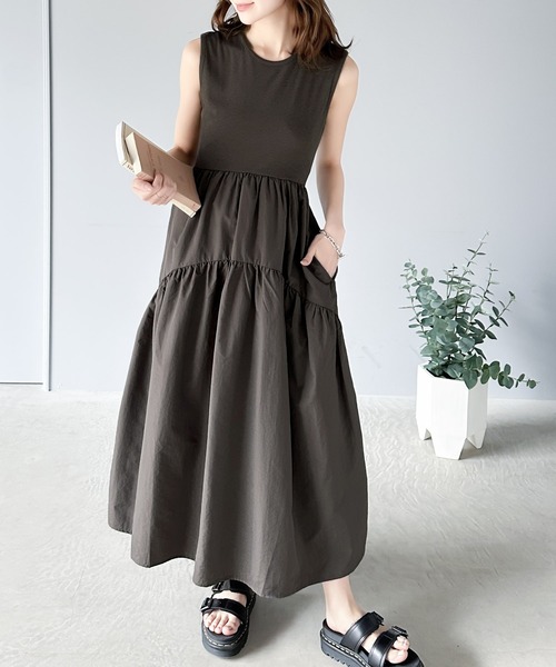 「classicalelf」 ノースリーブワンピース MEDIUM チャコールグレー レディース_画像2