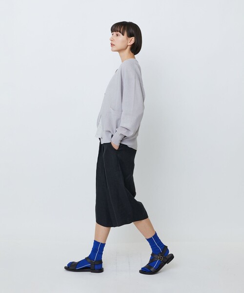 未使用 LOISIRロワズィール リネンツイルBOXタックワイドパンツ(紺) LOISIR ハーフパンツ パンツ 短パン 「セットアップ対応」リネンツイル