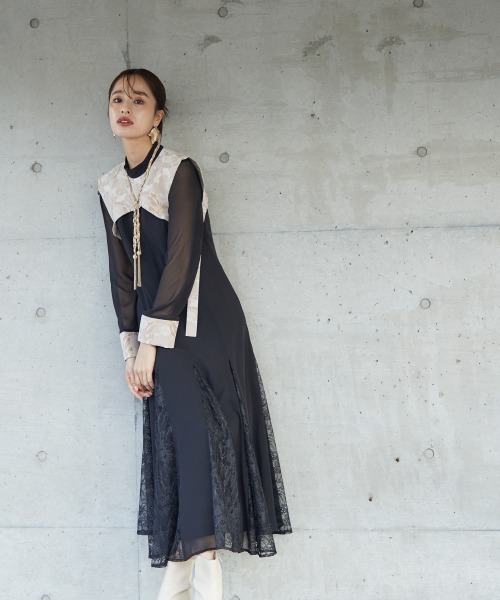 「Callarus」 長袖ワンピース LL ブラック レディース_画像3