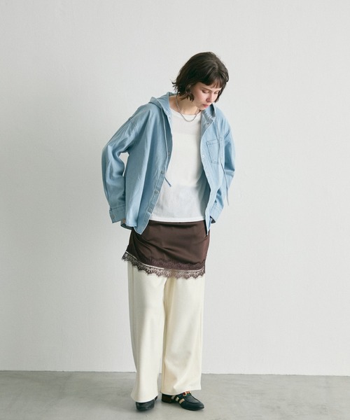 uchi. パーカー フーディー針抜きデニムシャツパーカー レディース