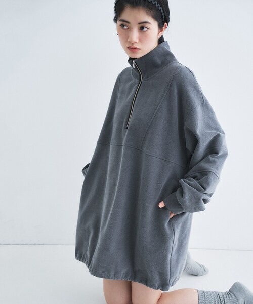 トレーナー スウェット half zip sweat mini dress レディースの画像