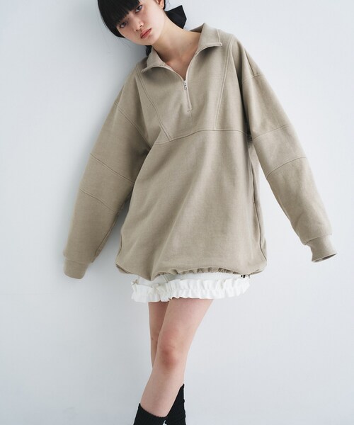 トレーナー スウェット half zip sweat mini dress レディースの画像