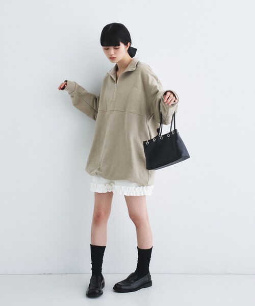 トレーナー スウェット half zip sweat mini dress レディースの画像