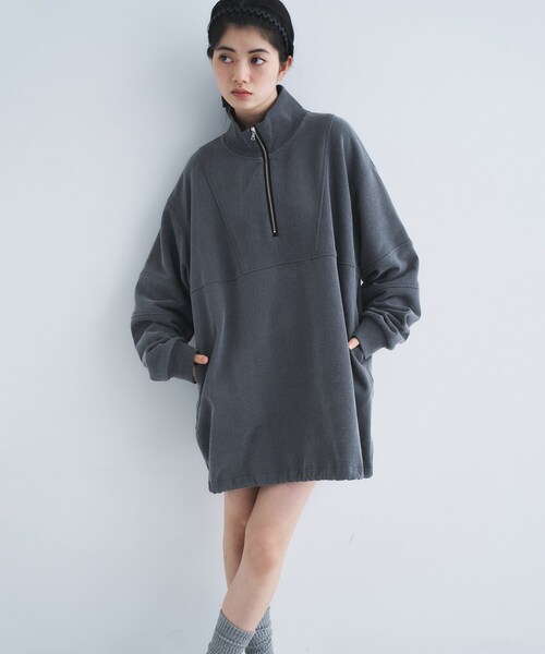 トレーナー スウェット half zip sweat mini dress レディースの画像
