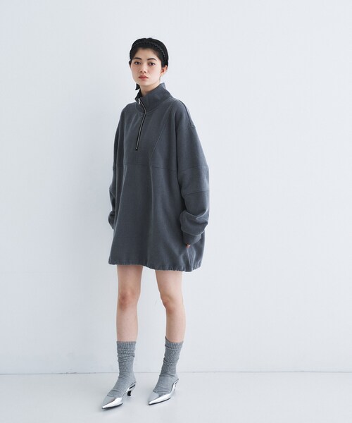 トレーナー スウェット half zip sweat mini dress レディースの画像