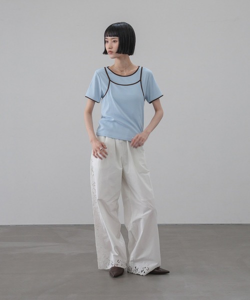 ワイドパンツ パンツ カットワークレースパンツ　657446 レディースの画像