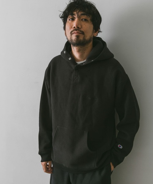 「Champion」 プルオーバーパーカー LARGE ネイビー メンズの画像