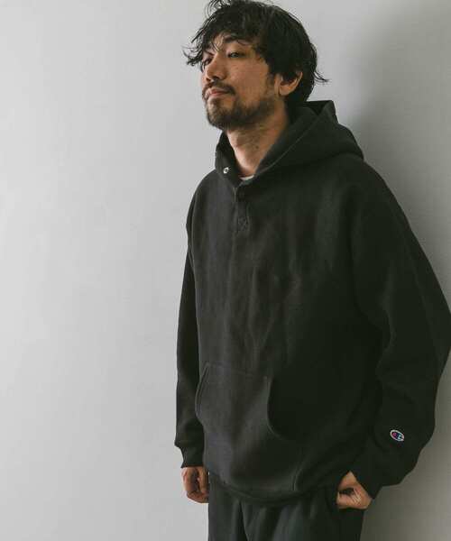 「Champion」 プルオーバーパーカー LARGE ネイビー メンズの画像