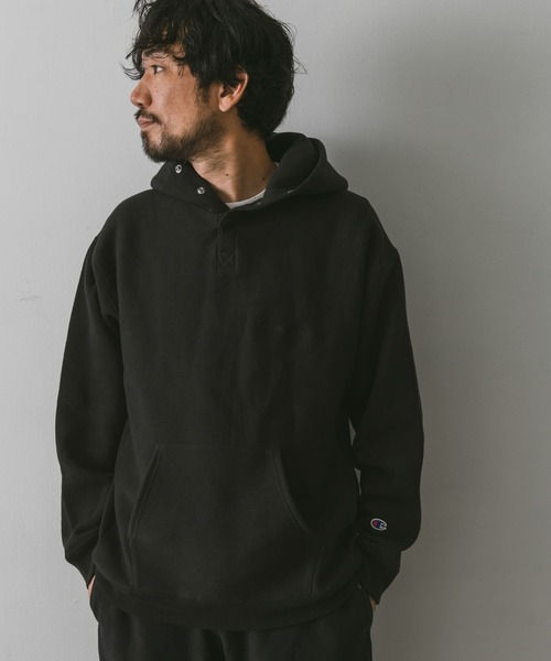 「Champion」 プルオーバーパーカー LARGE ネイビー メンズの画像