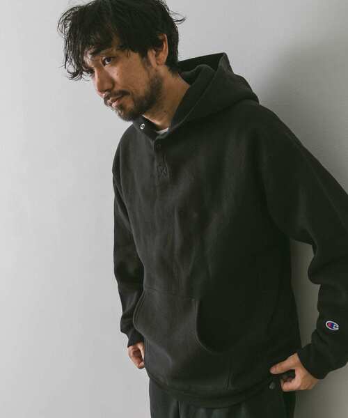 「Champion」 プルオーバーパーカー LARGE ネイビー メンズの画像