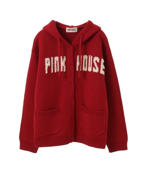 ピンクハウス PINK HOUSE グレープモチーフ ニット カーディガン｜レッド 羽織り クルーネック 長袖 【2400014656794】 ピンクハウス PINK HOUSE グレープモチーフ ニット カーディガン
