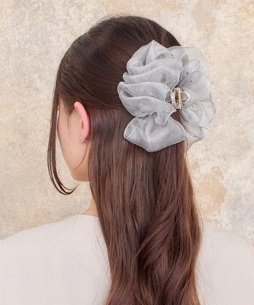 SALE♡ハンドメイド♡オーガンジーフリルポニークリップ② Heartdance（ハートダンス） ヘアクリップ スタッズ付きオーガンジー