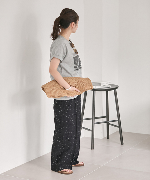 ワイドパンツ パンツ ドットプリントワイドパンツ レディースの画像