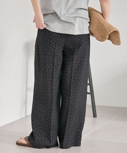ワイドパンツ パンツ ドットプリントワイドパンツ レディースの画像