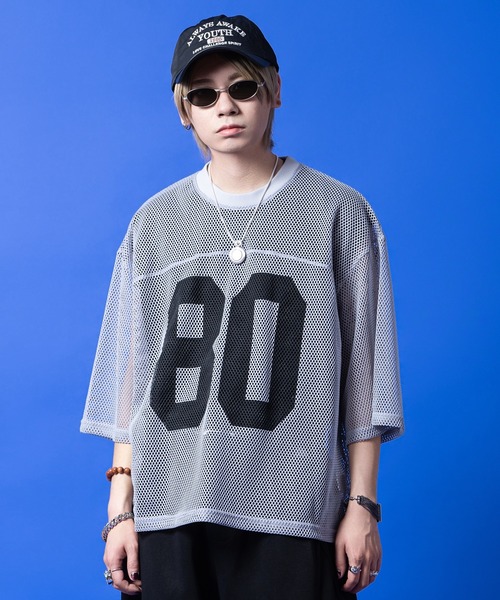 tシャツ a.p.o.v. 短丈オーバーサイズナンバリングメッシュTシャツ