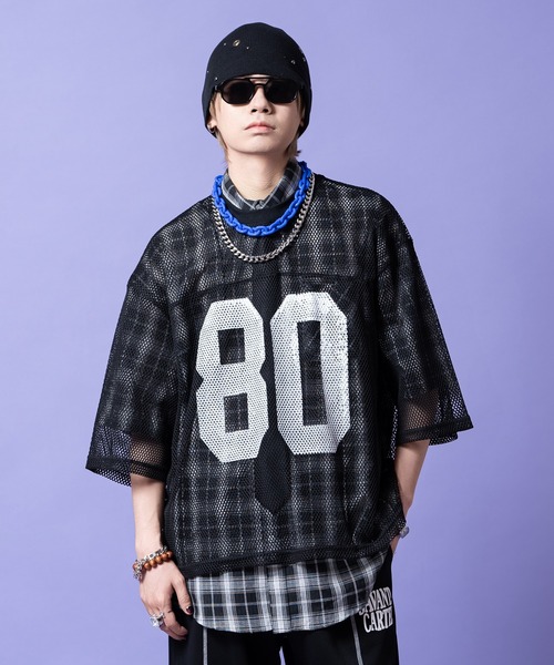 tシャツ a.p.o.v. 短丈オーバーサイズナンバリングメッシュTシャツ