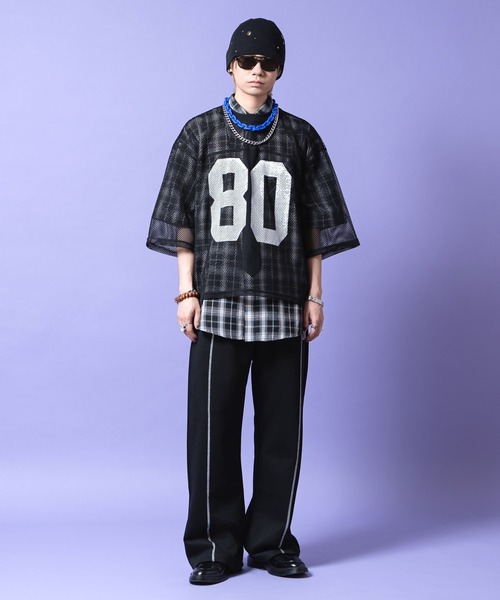 tシャツ a.p.o.v. 短丈オーバーサイズナンバリングメッシュTシャツ