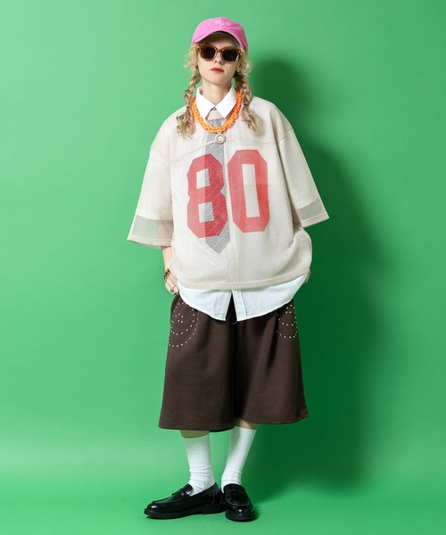 tシャツ a.p.o.v. 短丈オーバーサイズナンバリングメッシュTシャツ