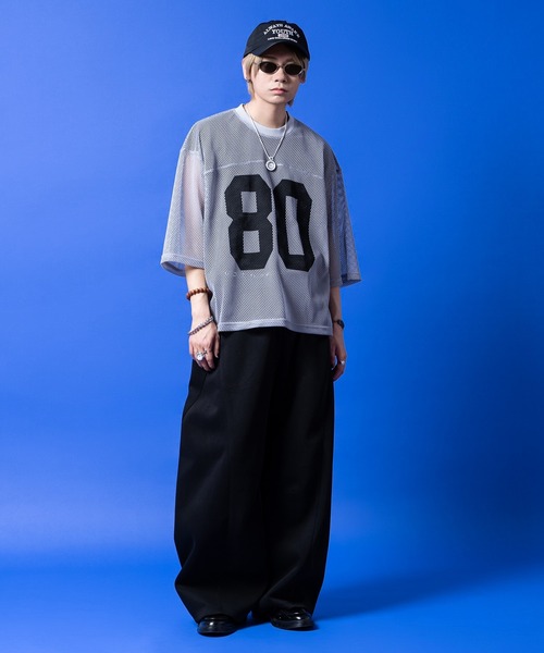 tシャツ a.p.o.v. 短丈オーバーサイズナンバリングメッシュTシャツ
