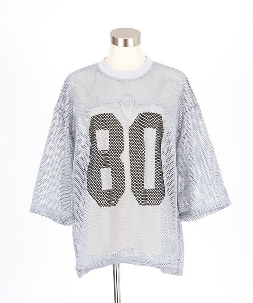 tシャツ a.p.o.v. 短丈オーバーサイズナンバリングメッシュTシャツ