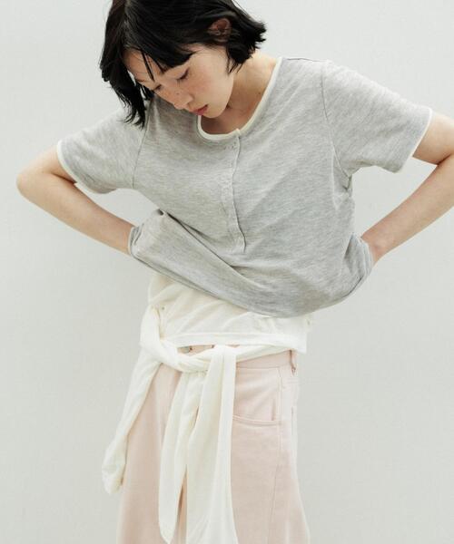 tシャツ バイカラーヘンリーネックTEE レディースの画像