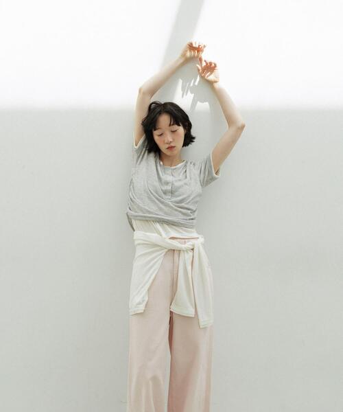 tシャツ バイカラーヘンリーネックTEE レディースの画像