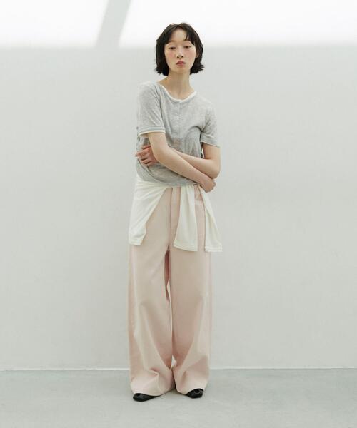 tシャツ バイカラーヘンリーネックTEE レディースの画像