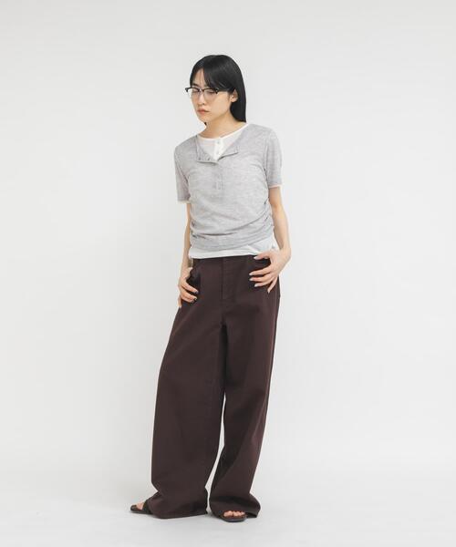 tシャツ バイカラーヘンリーネックTEE レディースの画像