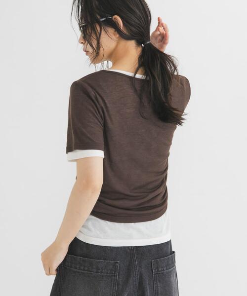 tシャツ バイカラーヘンリーネックTEE レディースの画像