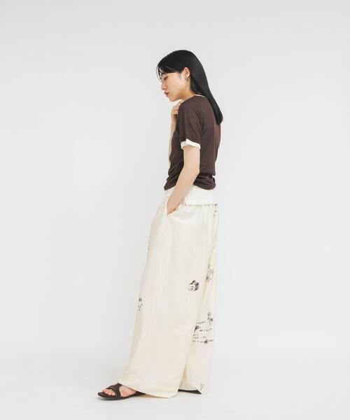tシャツ バイカラーヘンリーネックTEE レディースの画像