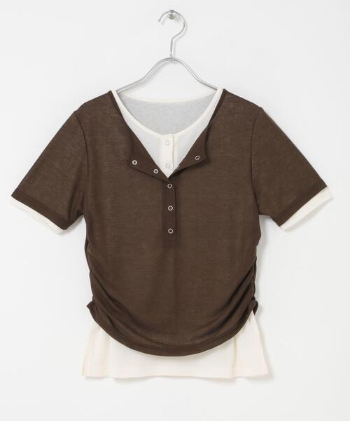 tシャツ バイカラーヘンリーネックTEE レディースの画像