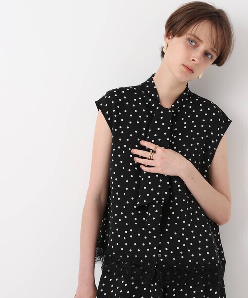 allureville ブラウス シャツ レースカラー レディース ブラック allureville（アルアバイル） ブラウス シャツ レース切替ドット