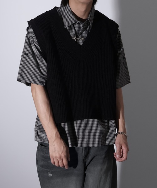 セーター ニット 「MADE IN KOREA」クロップド Vネックニットベスト