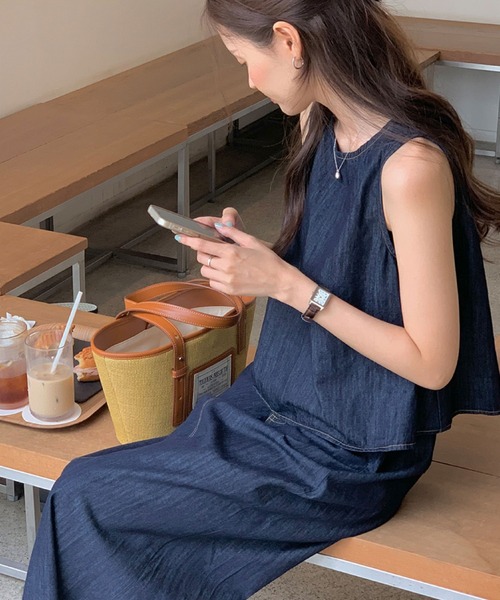 ANDMARY デニムワンピース トップス2つセット 2ly2 セットアップ ワンピース風デニムセットアップ レディース