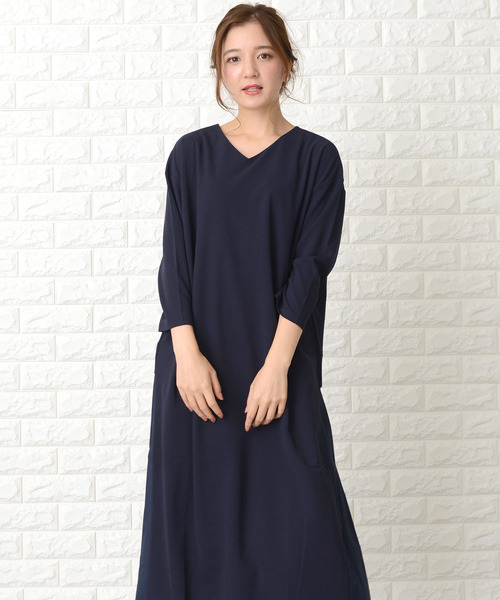 Lace Ladies（レースレディース） ドレス 七分袖ロング丈後ろプリーツ