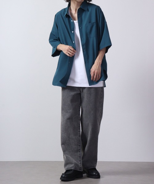 メンズ 半袖シャツ 大きめ ゆったり ドロップショルダー J00188 Starting Over シャツ ポリストレッチ ドロップショルダー 半袖