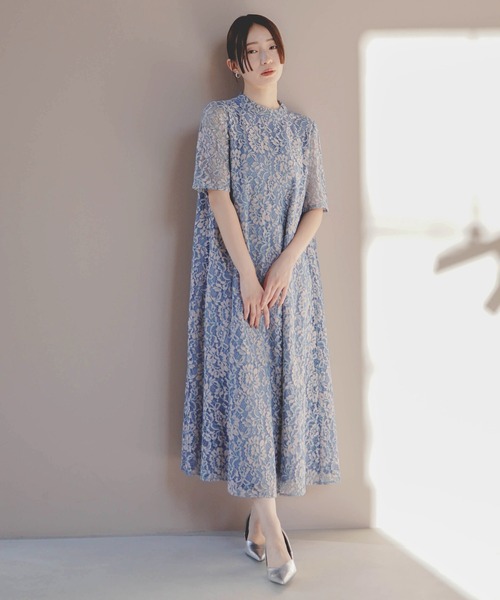 パイピングレースAラインドレス ブルー kaene ドレス パイピングレースAラインドレス : ZOZOTOWN Yahoo