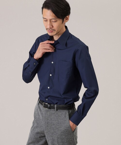 大島紬　メンズドレスシャツ　ネイビー　トリコロール　ハンドメイド メンズ【大島紬のアロハシャツ】Mサイズ/開襟シャツ*かりゆし(黒