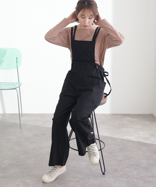 ElegChic サロペット オーバーオール サイドビックポケットサロペ