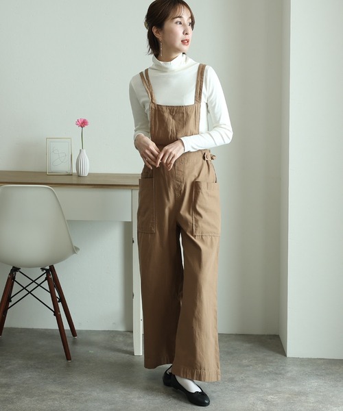 ElegChic サロペット オーバーオール サイドビックポケットサロペ