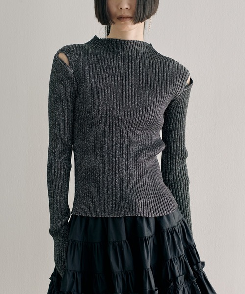 ニット セーター Sheer Lame Rib Top レディース